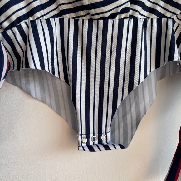 SzS Zara Wrap Bodysuit with Knotted Front & Red/Blue Stripes - EUC - Picture 6 of 12